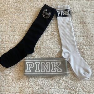 Victoria Secret PINK High Socks & Headband Warmer Acessories Lot NEW